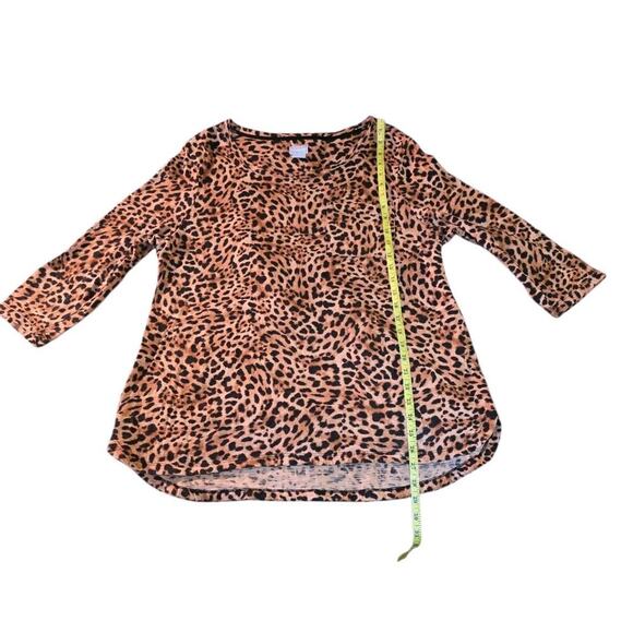 Chico's Top Women Sz 2 US L/12 Animal Print 3/4 Sleeve Scoop Neck Round Hi-lo - Picture 6 of 7